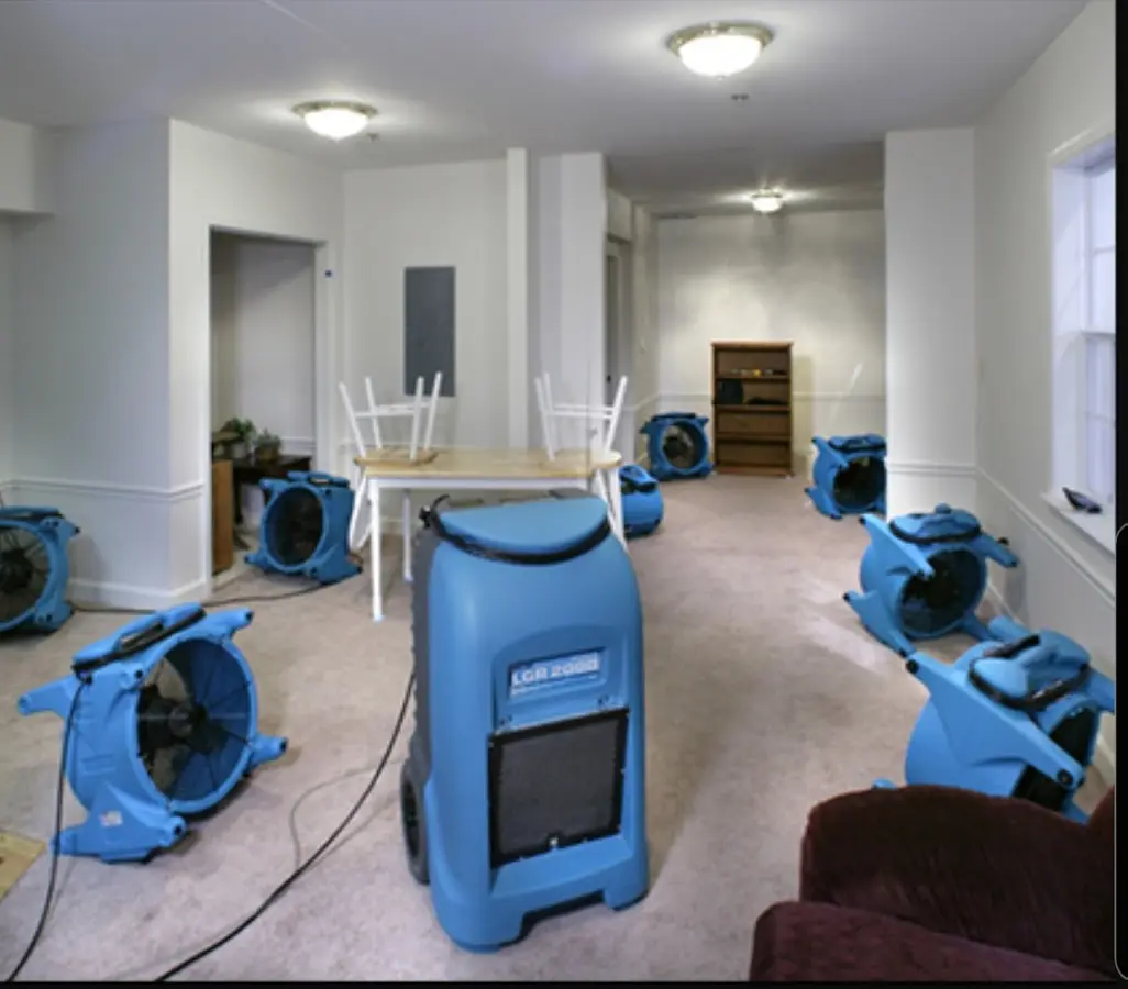 Air movers and dehumidifier setup for Water Extraction & Removal in Tallahassee